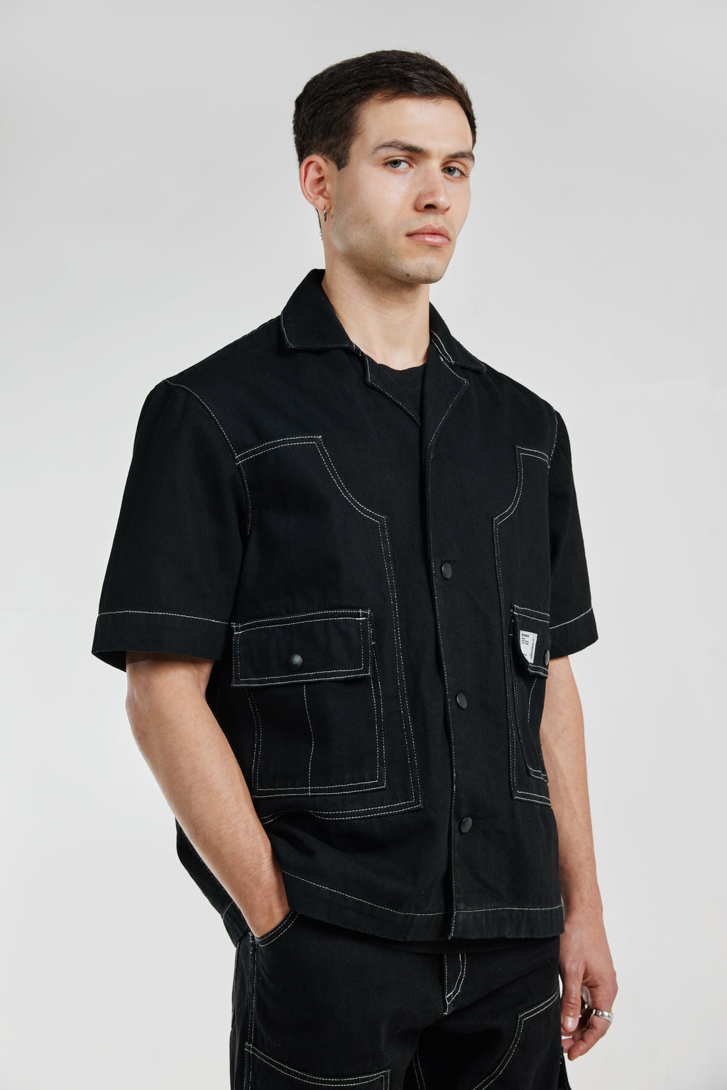 Topstitched Denim Shirt